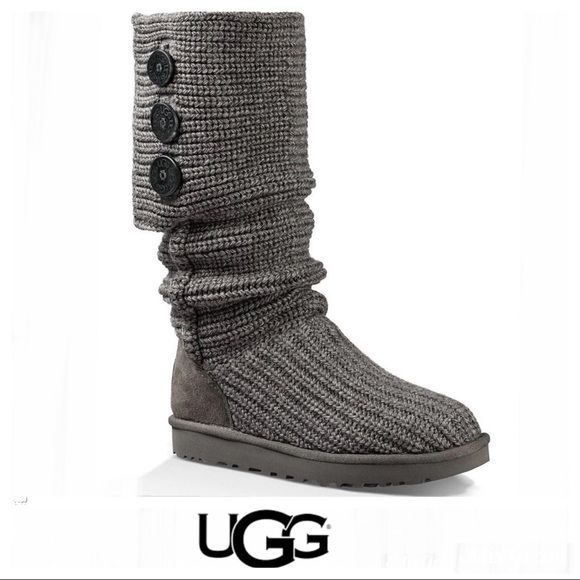 UGG Shoes - UGG Australia Cardy Dark Gray Pull On Textured Knit 3 Button Boots Sz 8.
